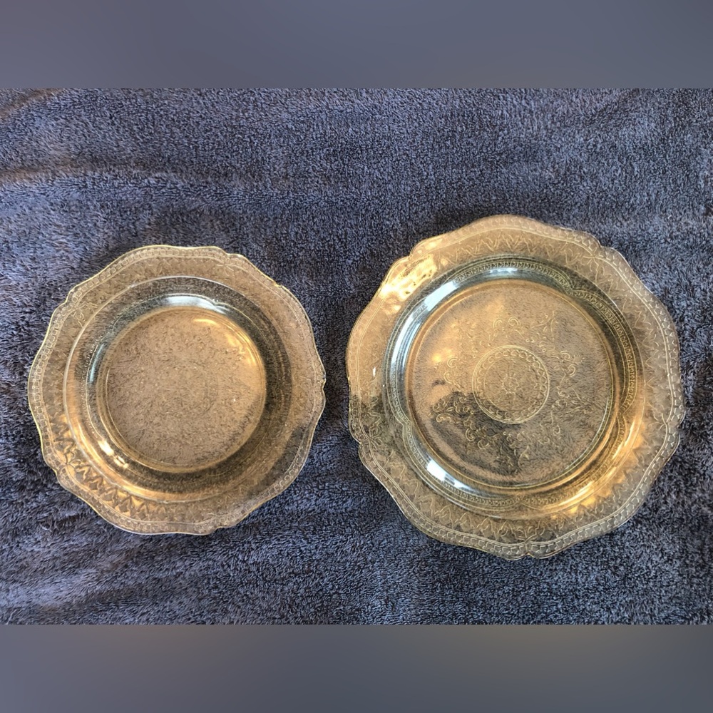 Two (2) Yellow Depression Glass Plates